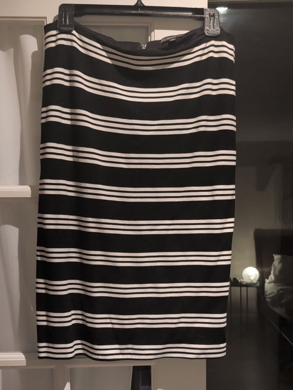 Adrianna Papell Black and White Striped Pencil Skirt
